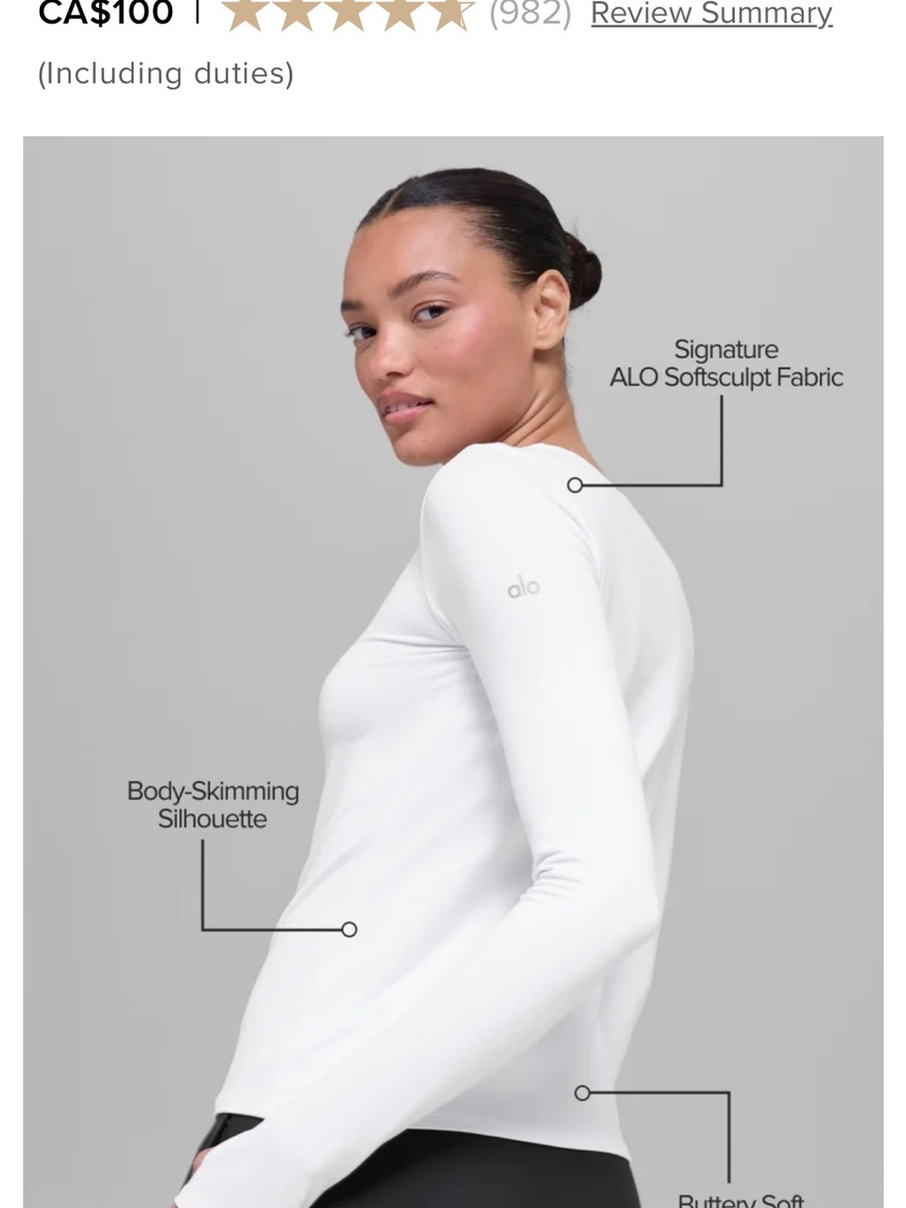 ALO Yoga White Long Sleeve Softsculpt Top